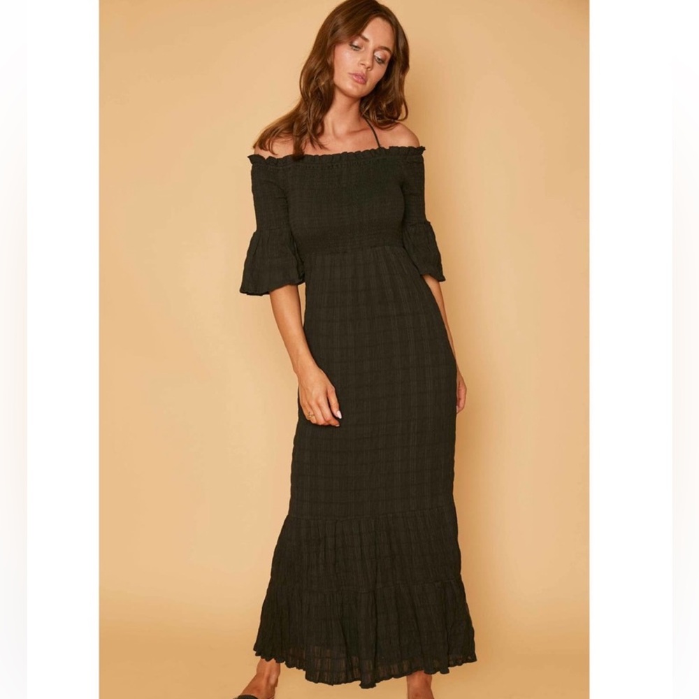 Anthro Lost + Wander Aria Smocked Off-Shoulder Maxi Dress Sz S w MEASUREMENTS - Picture 4 of 16